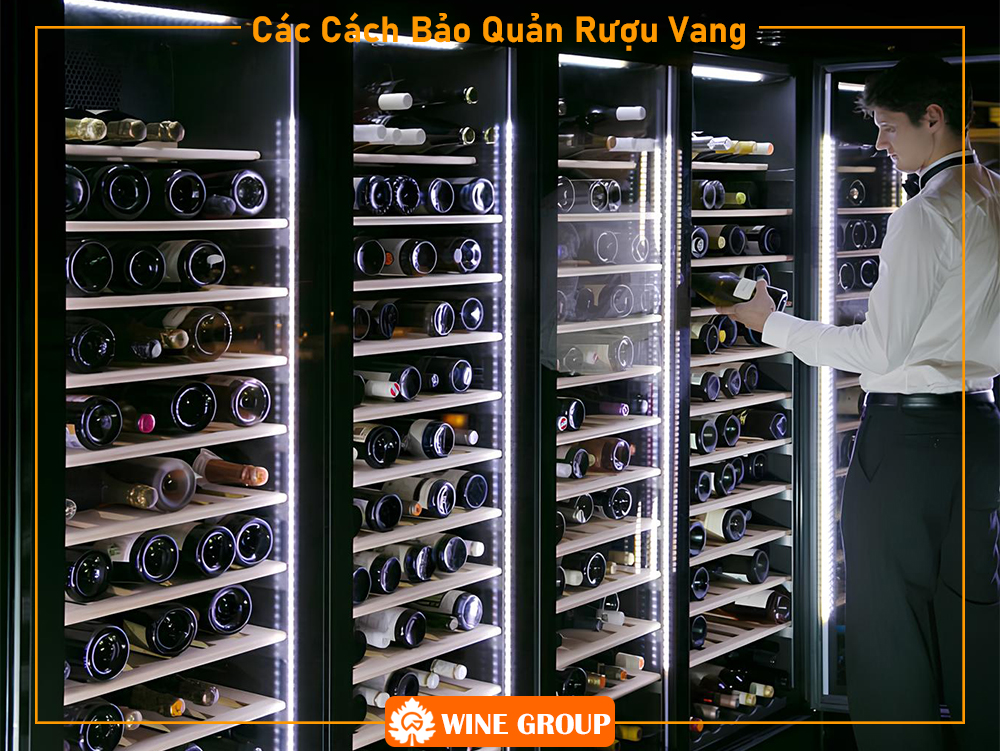 Bảo quản rượu vang trong phòng lạnh hoặc tủ rượu vang chuyên dụng