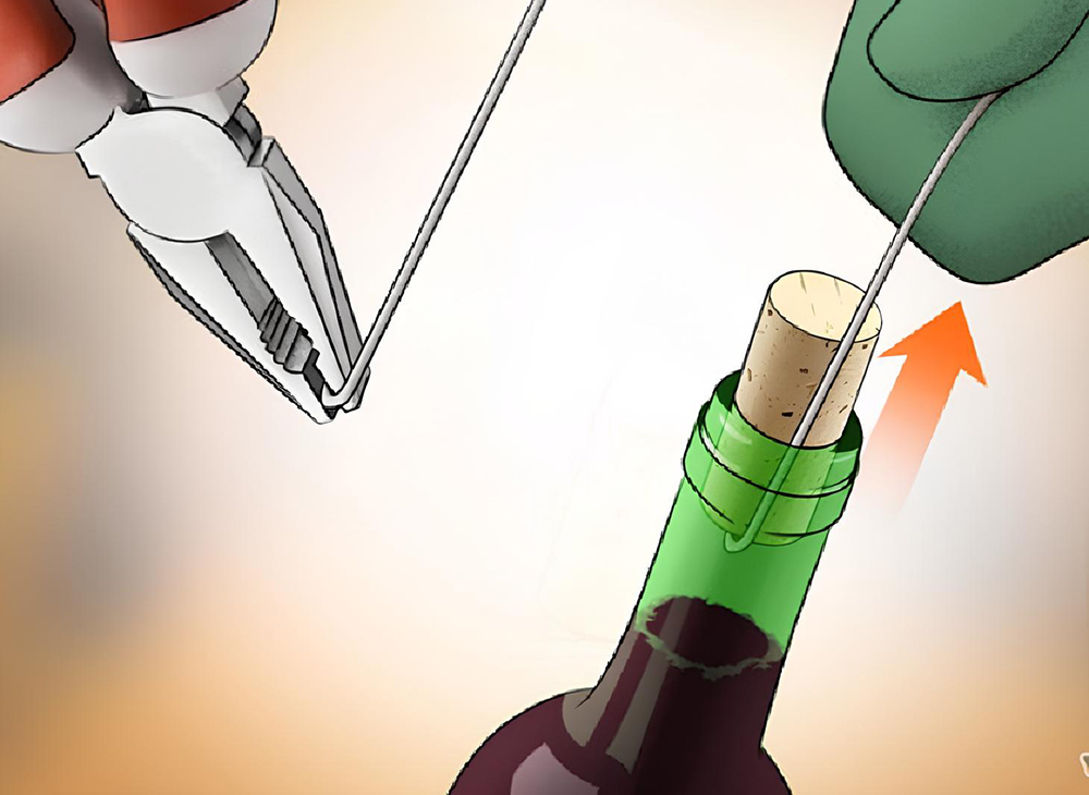 Dùng dây kim loại để khui nắp chai rượu vang